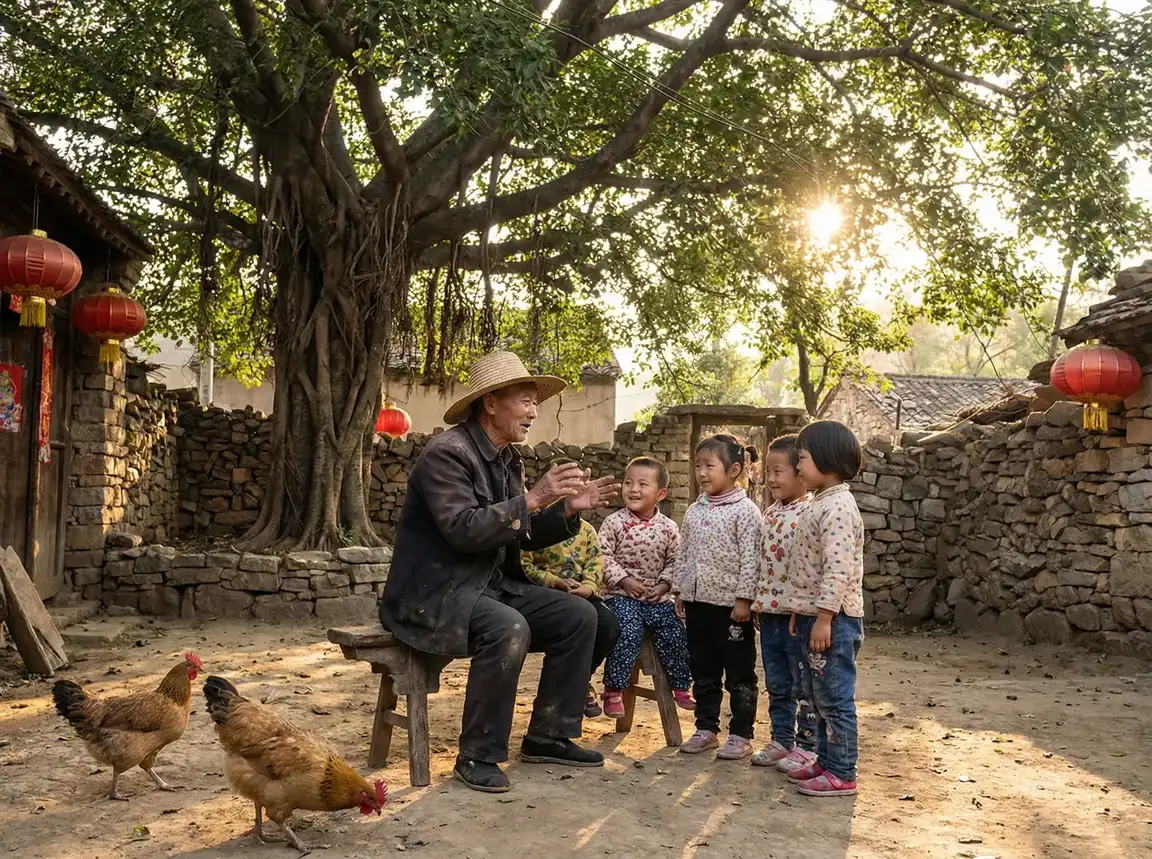 老人在大榕树下给孩子们讲故事 - 地球漫游计划 乡村记忆
